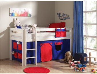 LUCEVI - Pino Halfhoogslaper + Ladder + Set van Domino Gordijntjes - Wit - 90x200 cm