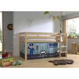 LUCEVI - Pino Halfhoogslaper H115CM + Ladder + Police Gordijntjes - Bruin - 90x200 cm