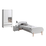 LUCEVI - Kiddy bed + 2 Deurs Kleerkast + Nachtkastje - Wit - 90x200 cm