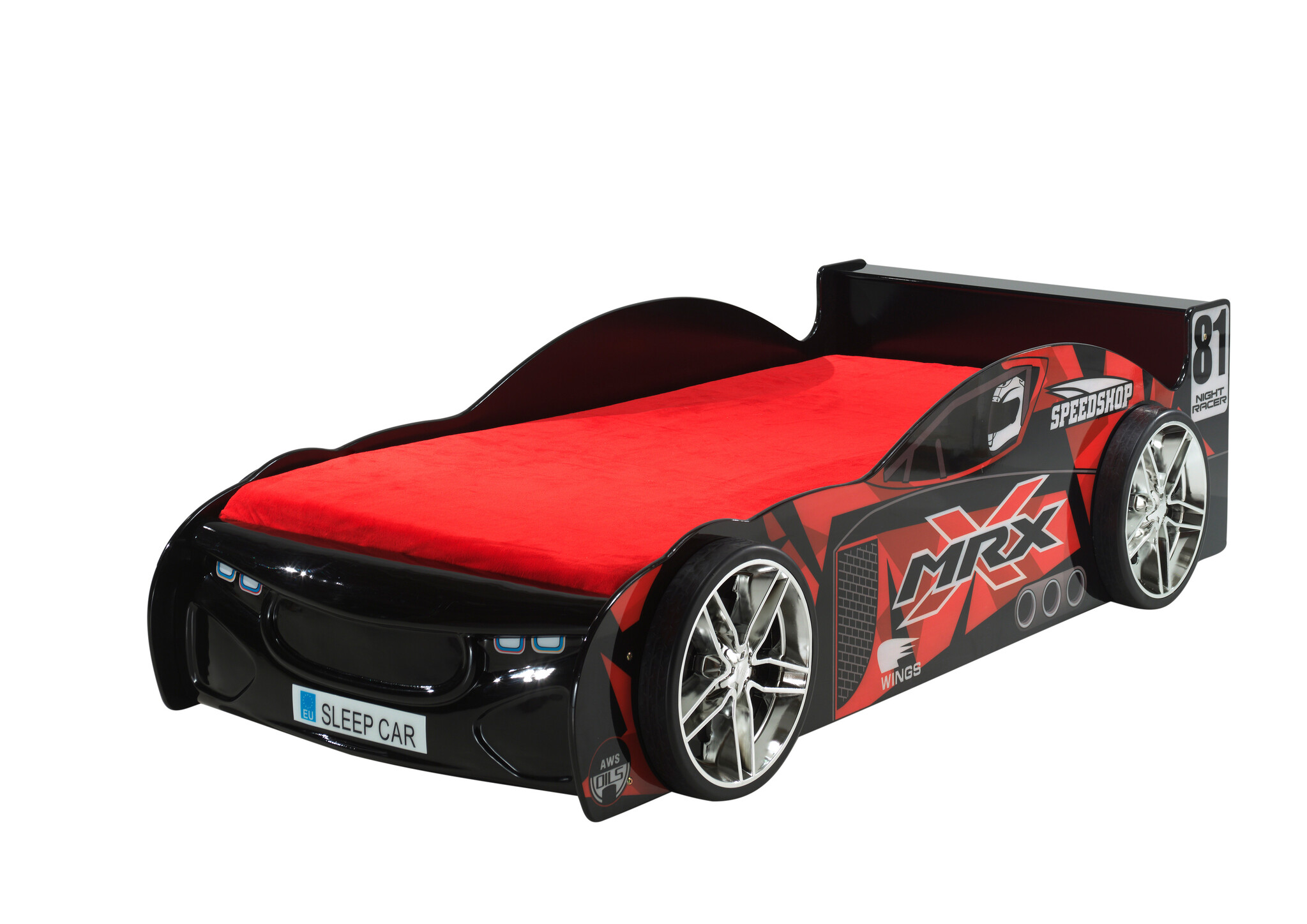 LUCEVI - Carbeds MRX Bed + Matras - Zwart/Rood - 90x200 cm