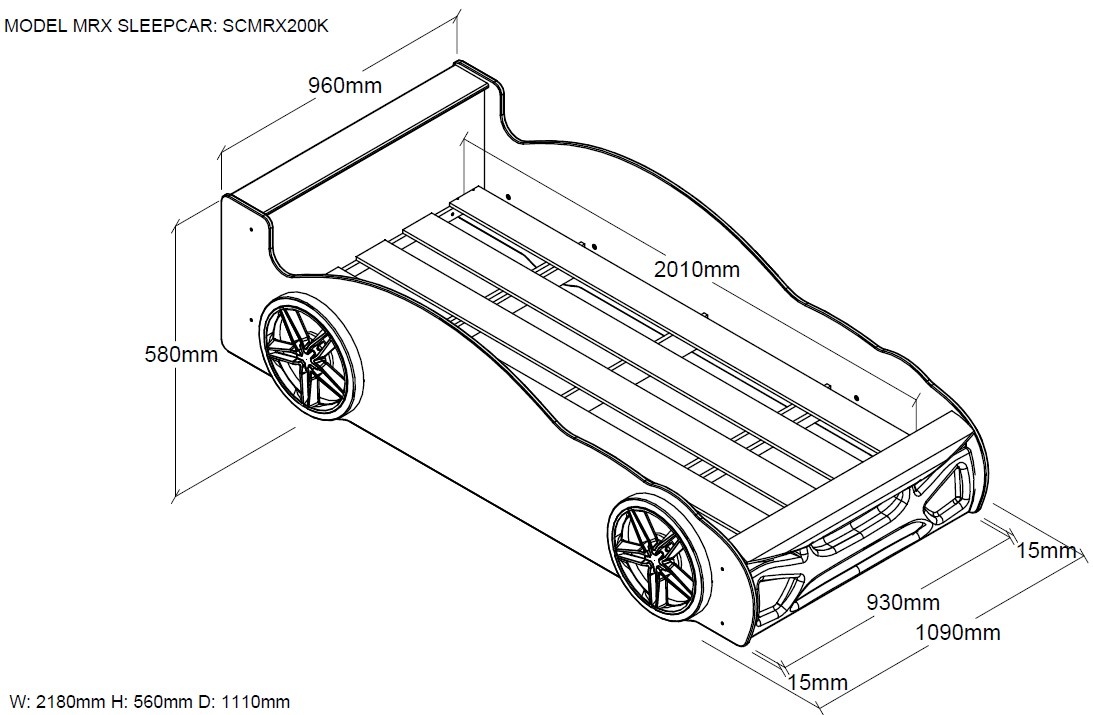 LUCEVI - Carbeds MRX Bed + Matras - Zwart/Rood - 90x200 cm
