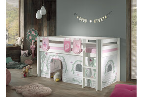 LUCEVI - Pino Halfhoogslaper + Ladder + Birdy Gordijntjes + 3 Zakjes - Wit - 90x200 cm