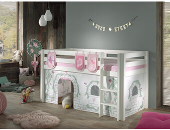 LUCEVI - Pino Halfhoogslaper + Ladder + Birdy Gordijntjes + 3 Zakjes - Wit - 90x200 cm