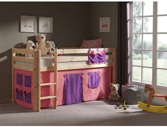 LUCEVI - Pino Halfhoogslaper + Ladder + Bella Gordijntjes - Bruin - 90x200 cm