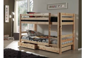 LUCEVI - Pino Stapelbed H140CM + 2 Lades + Ladder - Bruin - 90x200 cm