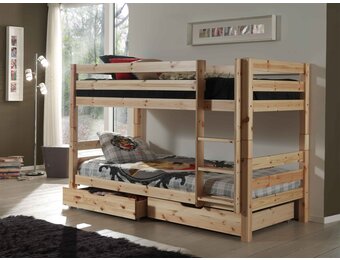 LUCEVI - Pino Stapelbed H140CM + 2 Lades + Ladder - Bruin - 90x200 cm