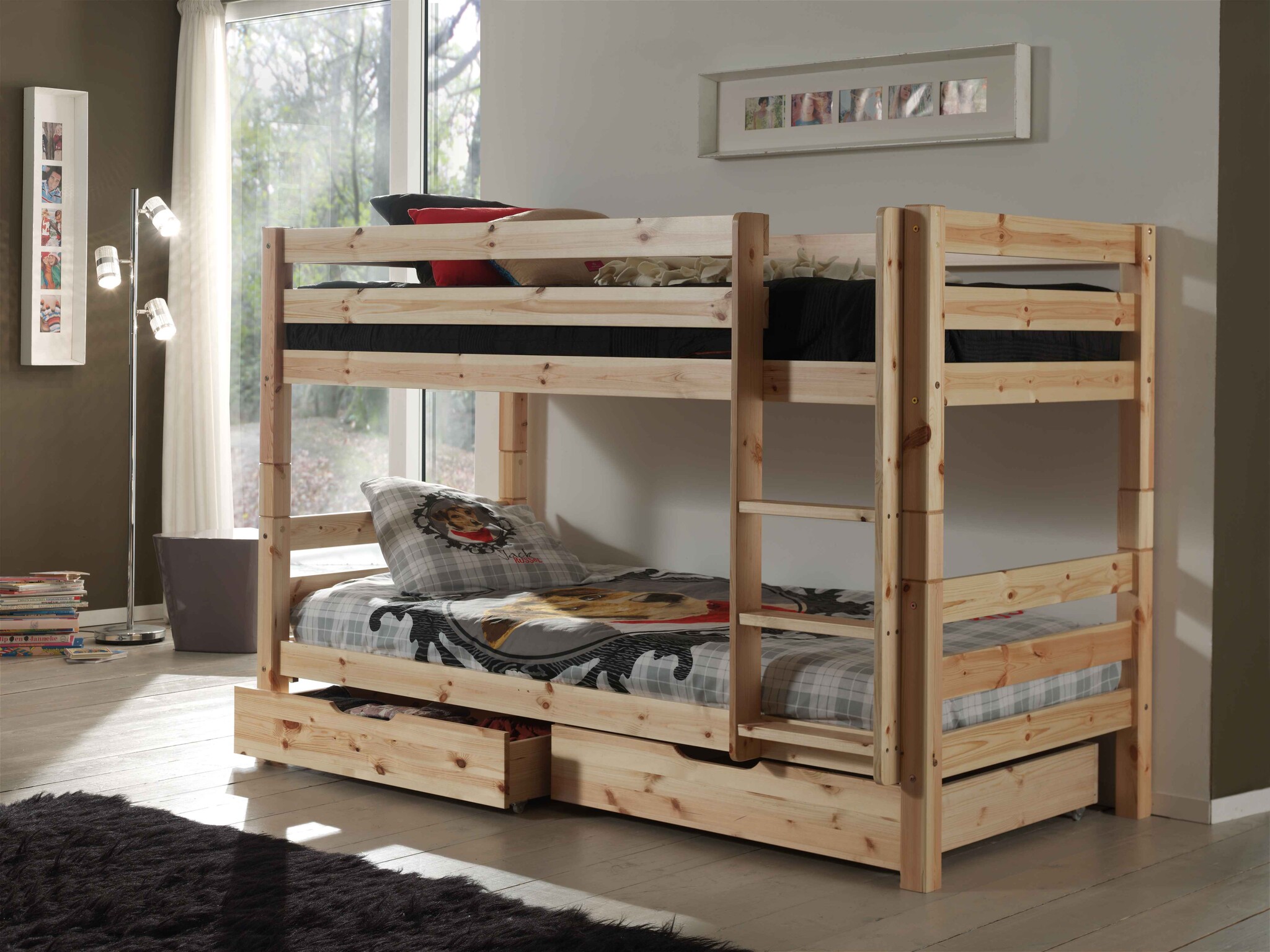 LUCEVI - Pino Stapelbed H140CM + 2 Lades + Ladder - Bruin - 90x200 cm
