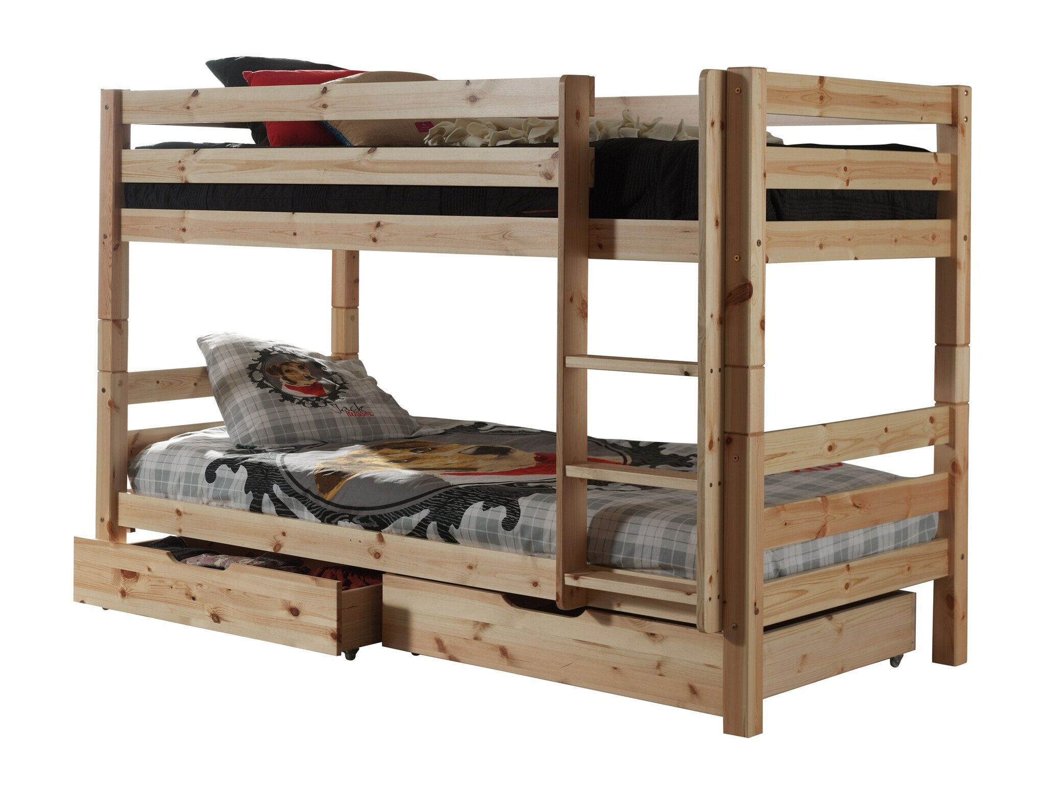 LUCEVI - Pino Stapelbed H140CM + 2 Lades + Ladder - Bruin - 90x200 cm