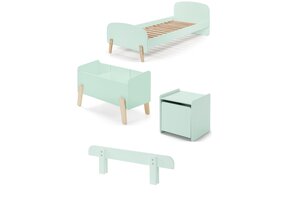 LUCEVI - Kiddy bed + Nachtkastje + Uitvalbeveiliging + Speelkoffer - Mint Green - 90x200 cm