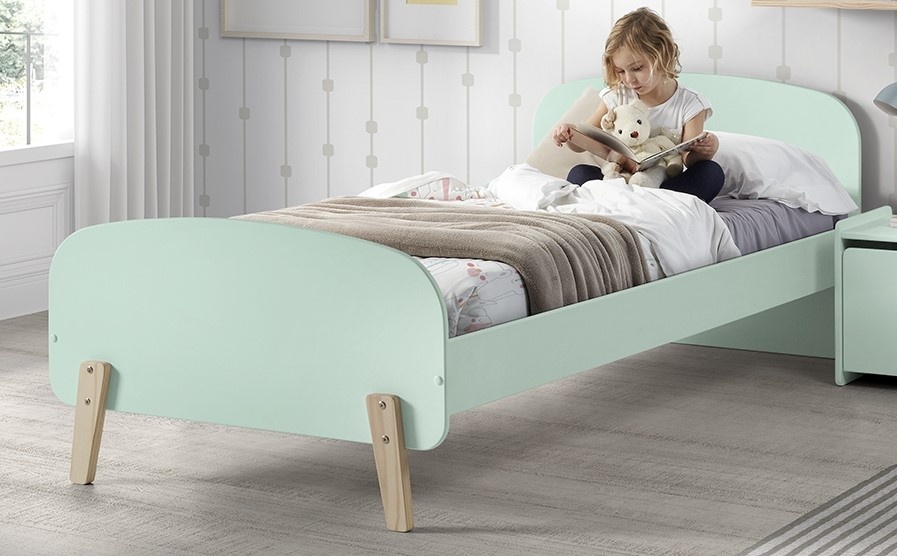 LUCEVI - Kiddy bed + Nachtkastje + Uitvalbeveiliging + Speelkoffer - Mint Green - 90x200 cm