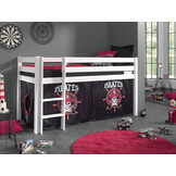 LUCEVI - Pino Halfhoogslaper + Ladder + Set van Piraten Gordijntjes - Wit - 90x200 cm