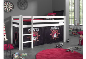 LUCEVI - Pino Halfhoogslaper + Ladder + Set van Piraten Gordijntjes - Wit - 90x200 cm