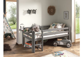 LUCEVI - Pino Halfhoogslaper H85CM + Ladder + Hangplank - Grijs - 90x200 cm