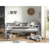 LUCEVI - Pino Halfhoogslaper H85CM + Ladder + Hangplank - Grijs - 90x200 cm