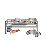 LUCEVI - Pino Halfhoogslaper H85CM + Ladder + Hangplank - Grijs - 90x200 cm