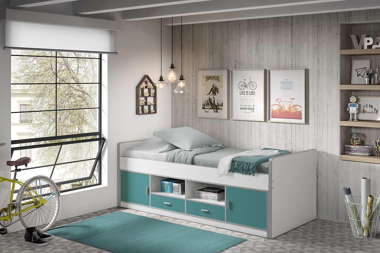 LUCEVI - Bonny Kajuitbed + Lattenbodem - Blauw - 90x200 cm