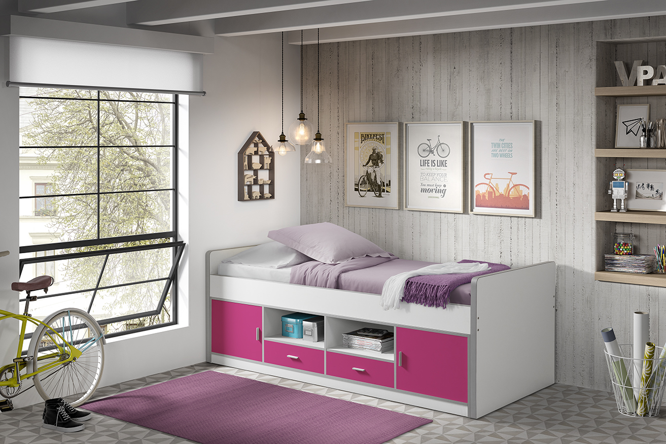 LUCEVI - Bonny Kajuitbed + Lattenbodem - Roze - 90x200 cm