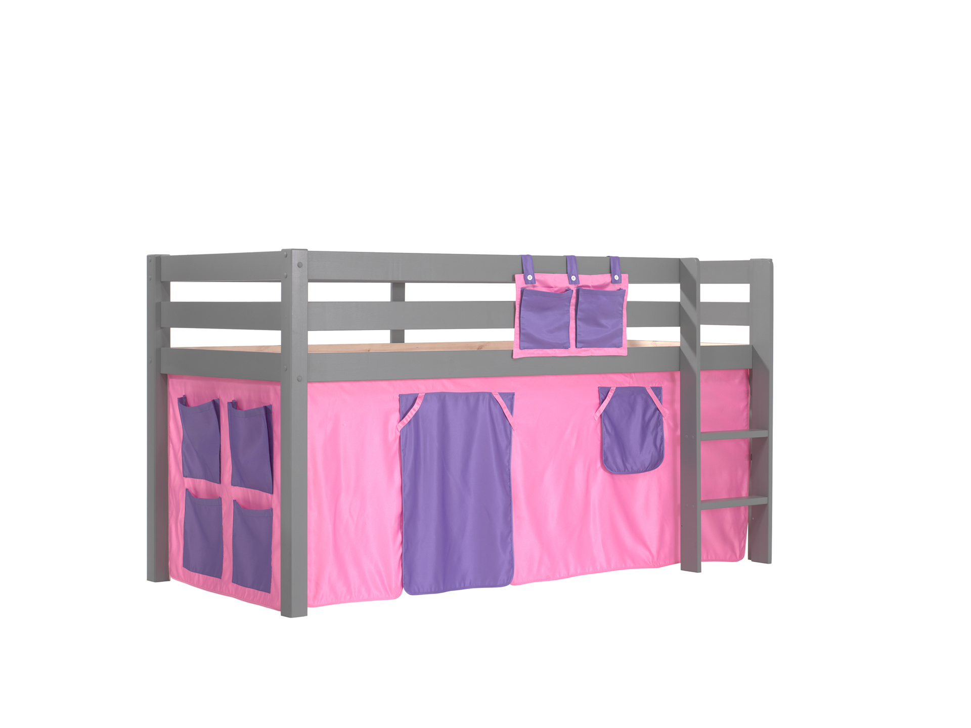 LUCEVI - Pino Halfhoogslaper H115CM + Ladder + Bella Gordijntjes - Grijs - 90x200 cm
