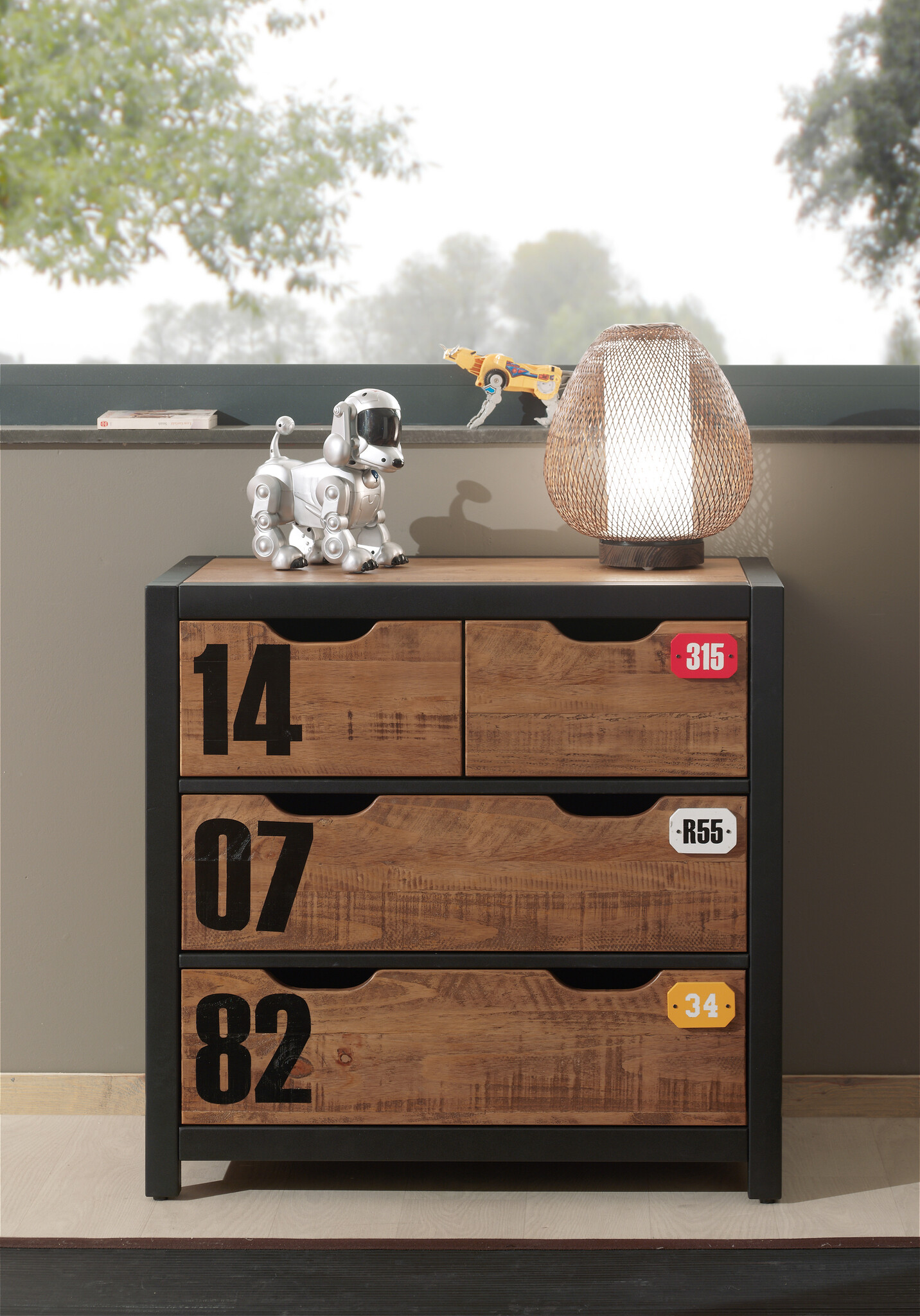 LUCEVI - Alex bed + Nachtkastje + Rolbed + 2 Deurs Kleerkast + Commode 4 laden - Bruin - 90x200 cm