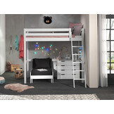 LUCEVI - Pino Mezzanine Bed + Ladder + Commode 4 Laden + Slaapfauteuil - Wit - 90x200 cm