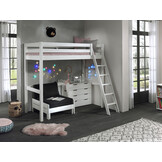 LUCEVI - Pino Mezzanine Bed + Ladder + Commode 4 Laden + Slaapfauteuil - Wit - 90x200 cm