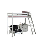 LUCEVI - Pino Mezzanine Bed + Ladder + Commode 4 Laden + Slaapfauteuil - Wit - 90x200 cm