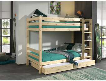 LUCEVI - Pino Stapelbed H160CM + Ladder + Rolbed - Bruin - 90x200 cm
