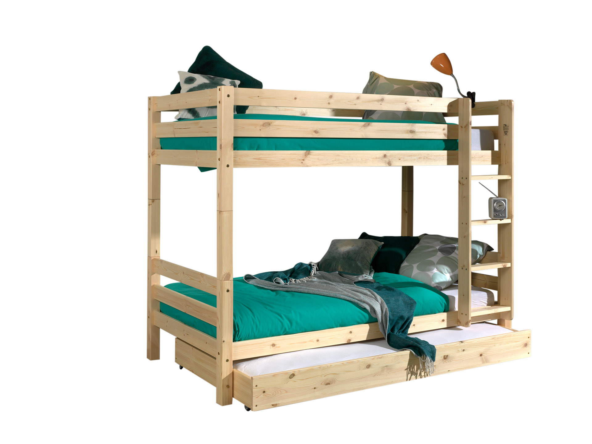 LUCEVI - Pino Stapelbed H160CM + Ladder + Rolbed - Bruin - 90x200 cm