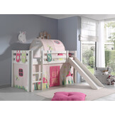 LUCEVI - Pino Halfhoogslaper + Ladder + Glijbaan + Spring Gordijntjes + 3 Zakjes + Spring Tunnel - Wit - 90x200 cm