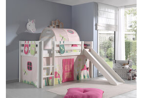 LUCEVI - Pino Halfhoogslaper + Ladder + Glijbaan + Spring Gordijntjes + 3 Zakjes + Spring Tunnel - Wit - 90x200 cm