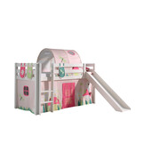 LUCEVI - Pino Halfhoogslaper + Ladder + Glijbaan + Spring Gordijntjes + 3 Zakjes + Spring Tunnel - Wit - 90x200 cm