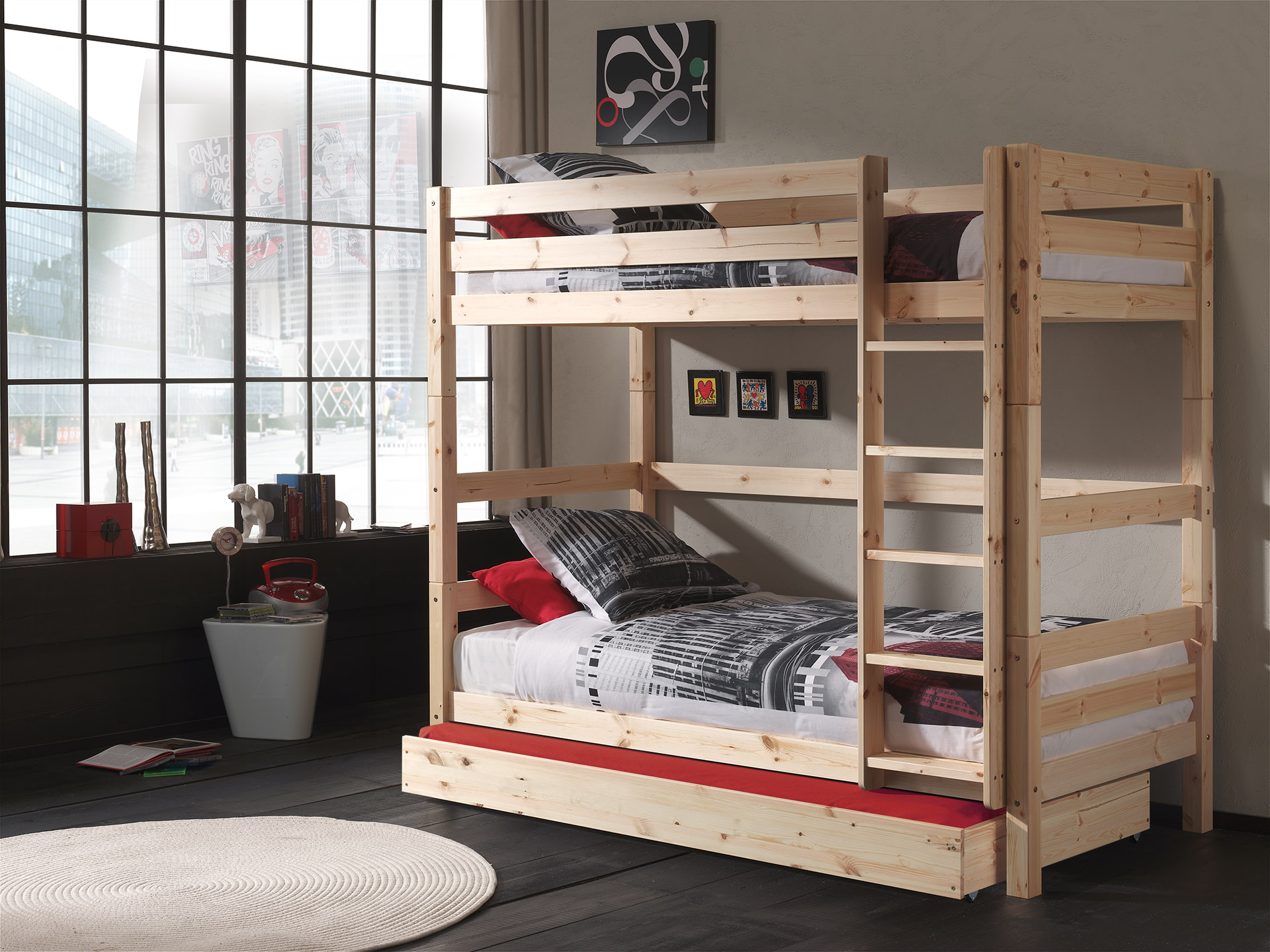 LUCEVI - Pino Stapelbed H180CM + Rolbed + Ladder - Bruin - 90x200 cm