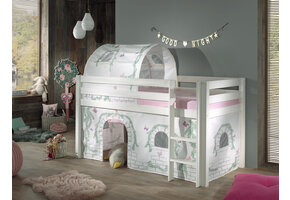 LUCEVI - Pino Halfhoogslaper + Ladder + Birdy Gordijntjes + Birdy Tunnel - Wit - 90x200 cm