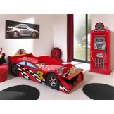 LUCEVI - Carbeds Peuter Race bed + Lattenbodem + Gas Pump Kast - Rood - 90x200cm