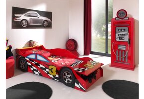 LUCEVI - Carbeds Peuter Race bed + Lattenbodem + Gas Pump Kast - Rood - 90x200cm