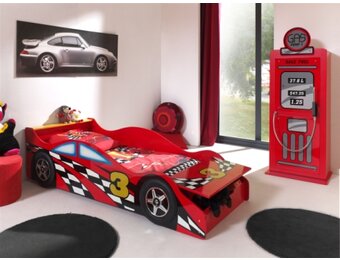LUCEVI - Carbeds Peuter Race bed + Lattenbodem + Gas Pump Kast - Rood - 90x200cm