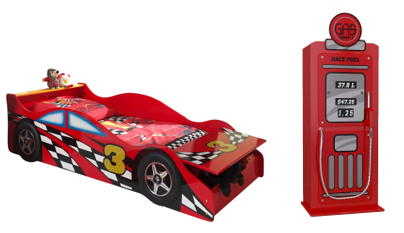 LUCEVI - Carbeds Peuter Race bed + Lattenbodem + Gas Pump Kast - Rood - 90x200cm
