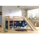 LUCEVI - Pino Halfhoogslaper H115CM + Ladder + Glijbaan + Space Shuttle Gordijntjes - Bruin - 90x200 cm