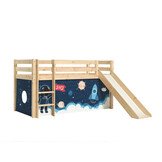 LUCEVI - Pino Halfhoogslaper H115CM + Ladder + Glijbaan + Space Shuttle Gordijntjes - Bruin - 90x200 cm