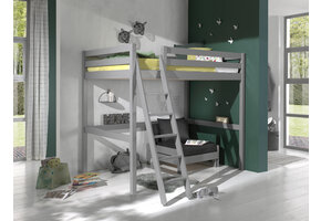 LUCEVI - Pino Mezzanine Bed + Ladder + Slaapfauteuil - Grijs - 140x200 cm