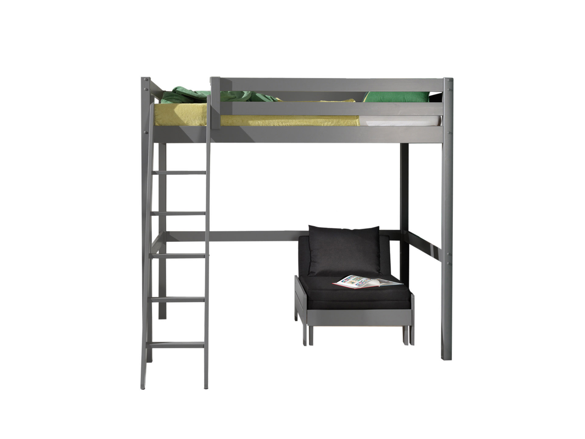 LUCEVI - Pino Mezzanine Bed + Ladder + Slaapfauteuil - Grijs - 140x200 cm