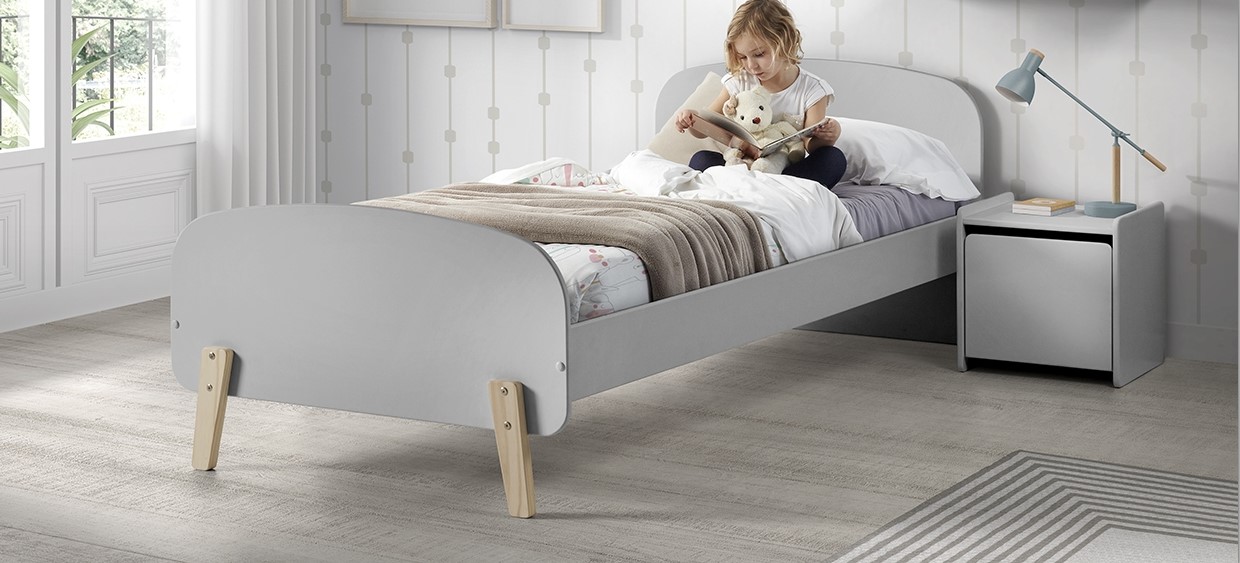 LUCEVI - Kiddy bed + Nachtkastje - Cool Grey - 90x200 cm
