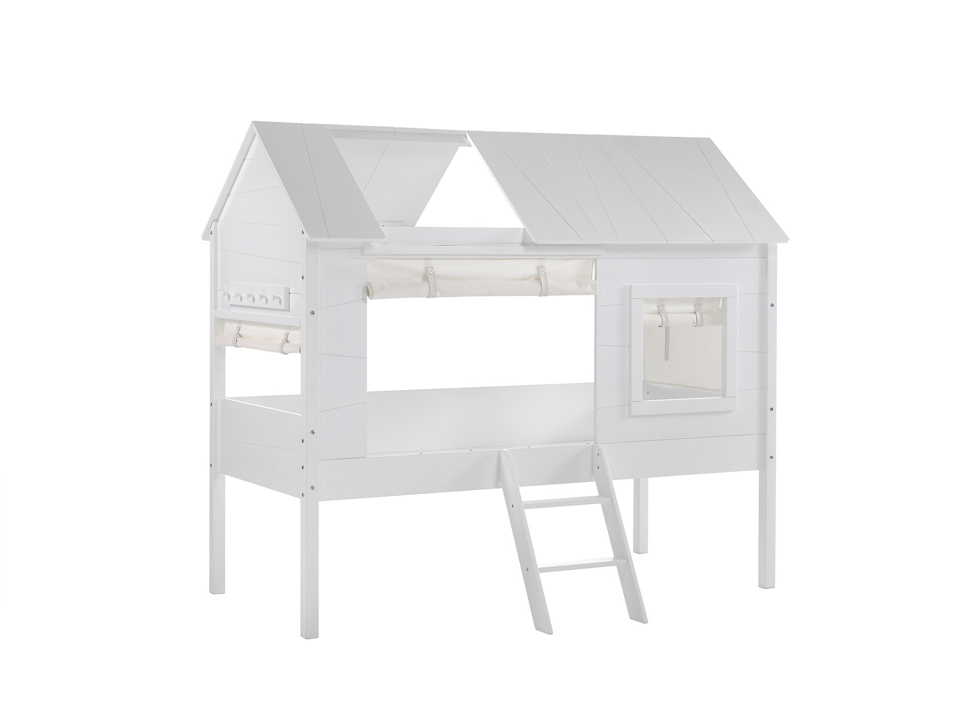 LUCEVI - Charlotte Huisbed + Set Gordijntjes + Lattenbodem - Wit - 90x200 cm