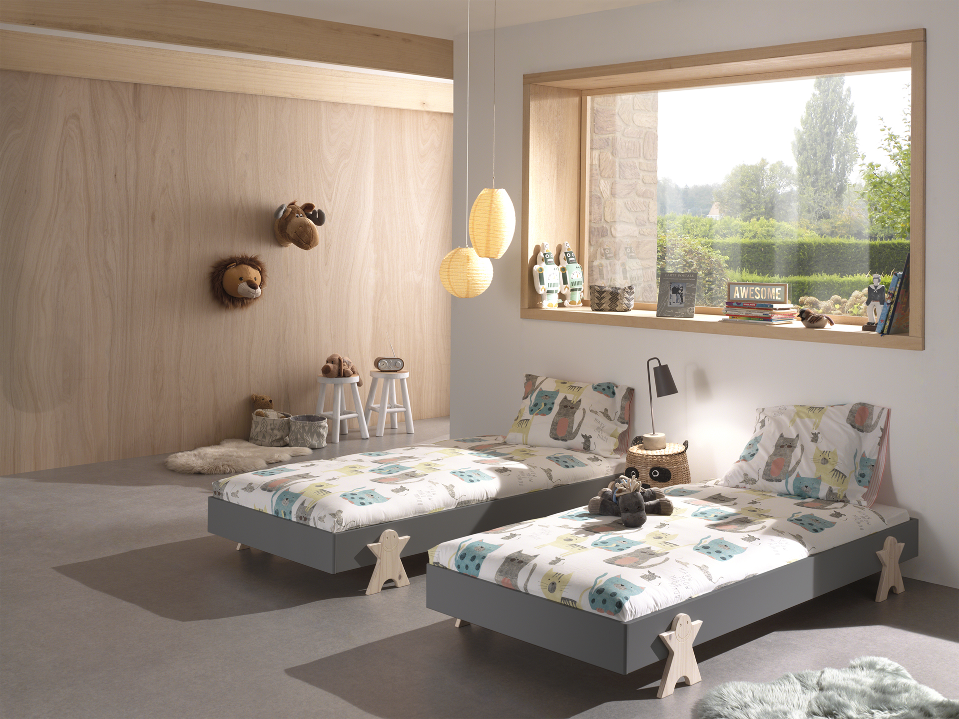 LUCEVI - Modulo Smiley Stapelbare bedden - 2 stuks - Grijs - 90x200 cm