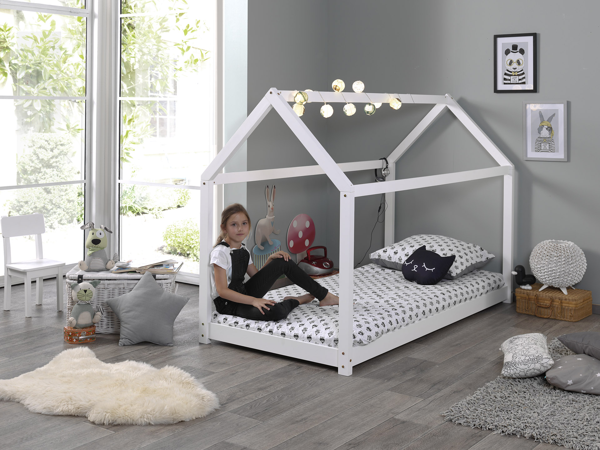 LUCEVI - Cabane bed + Lattenbodem + Matras - Wit - 90x200x10 cm