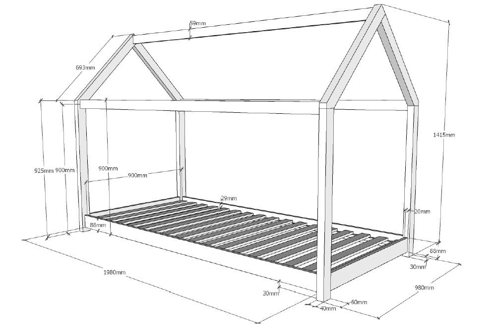 LUCEVI - Cabane bed + Lattenbodem + Matras - Wit - 90x200x10 cm
