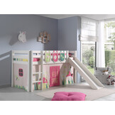 LUCEVI - Pino Halfhoogslaper + Ladder + Glijbaan + Spring Gordijntjes + 3 Zakjes - Wit - 90x200 cm