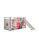 LUCEVI - Pino Halfhoogslaper + Ladder + Glijbaan + Spring Gordijntjes + 3 Zakjes - Wit - 90x200 cm