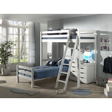 LUCEVI - Pino Mezzanine bed + Ladder + Commode 4 Laden + Bed - Wit - 90x200 cm