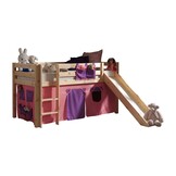 LUCEVI - Pino Halfhoogslaper + Ladder + Glijbaan + Bella Gordijntjes - Bruin - 90x200 cm